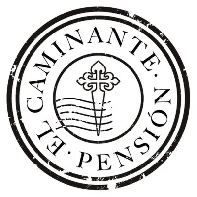 a black and white image of a pentagonal stamp with a cross at Pension El Caminante in Portomarin
